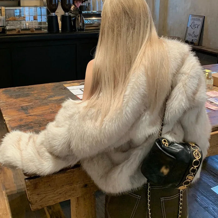 2024 Luxury Brand Autumn Winter Fur Coat Women Short Lazy Wind Fox Fur Jacket Cropped Fluffy Casaco De Pele Feminino