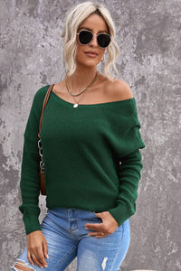 Green Cross Back Hollow-out Sweater