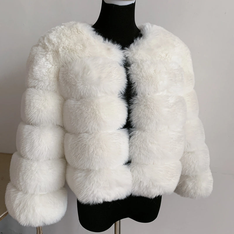 Women's Fashion faux fur coat super hot Autumn Winter women short Faux fox fur fluffy jacket high quality 7xl Ladies furry coats