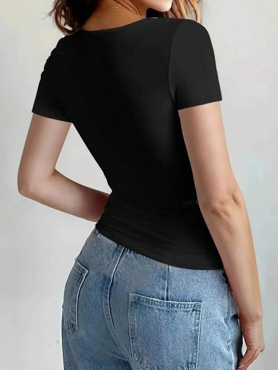 Womens Basic T-Shirts Scoop Neck Short Sleeve Crop Tops Cute Summer Tops Slim Fit Tees Y2k Clothing 2024