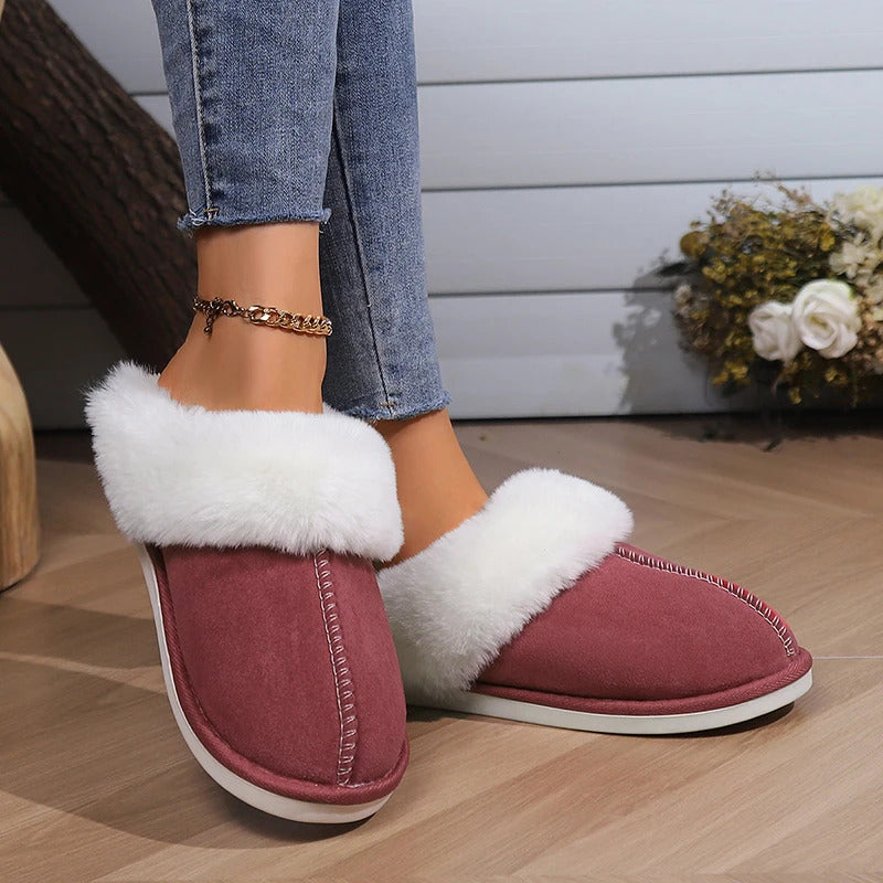 Fluffy Fur House Slippers Winter 2024 Fashion Warm Plush Couple Cotton Shoes Women Faux Suede Indoor Bedroom Couple Slippers