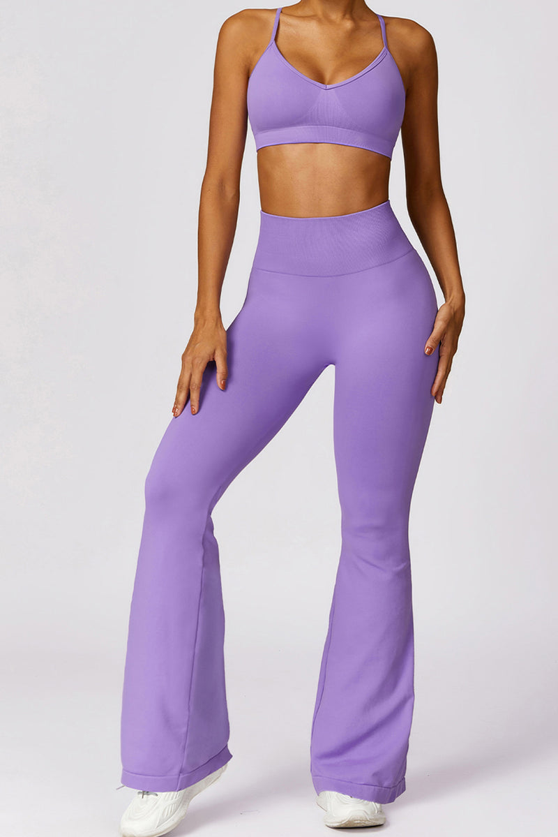 Wisteria Criss Cross Bra and High Waist Flare Pants Active Set