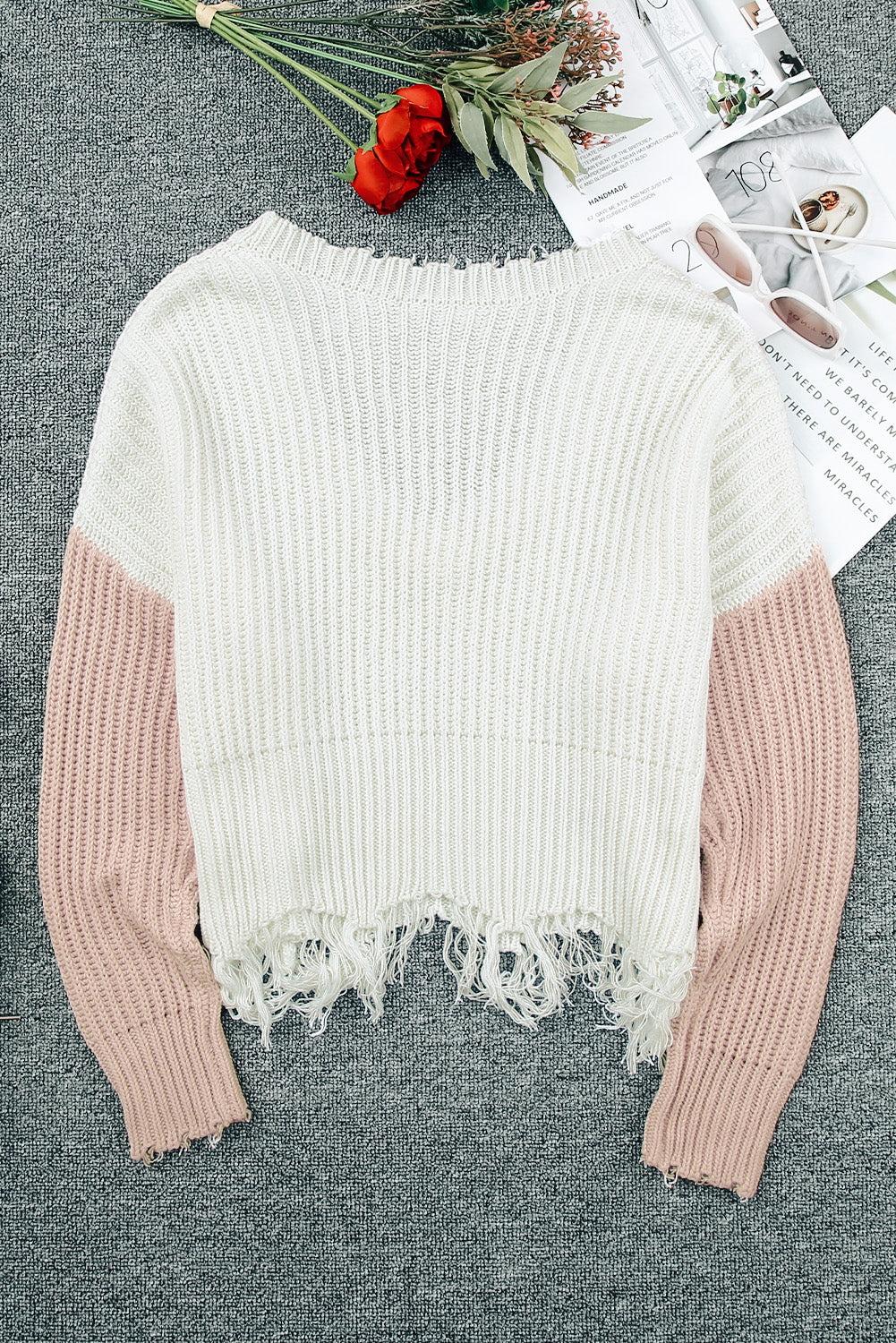 Color block Love Distressed Sweater