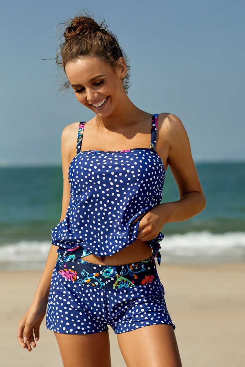 Black Dotted Print Tankini Swimwear