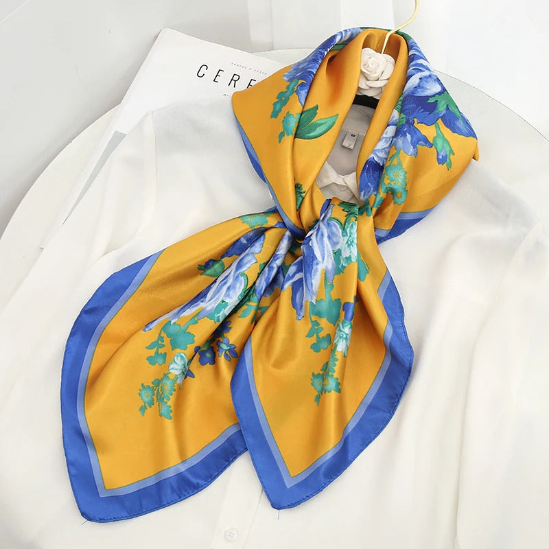 Luxury Brand Silk Satin Square Scarf Women Hijab Bandana Muslim Headscarves Shawl Wrap Ladies Headband Neckerchief Foulard 90cm