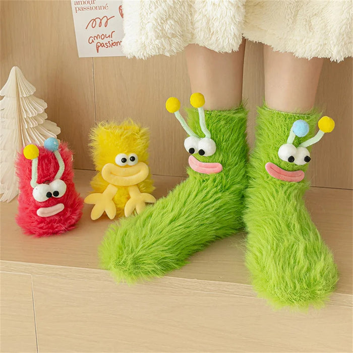 Funny Monster Socks Autumn Winter Coral Fleece Floor Socks Couple Sleep Sock Fuzzy Socks Christmas Stockings