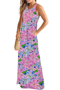 Women's Sleeveless High Waist Pocketed Floral Maxi Dress