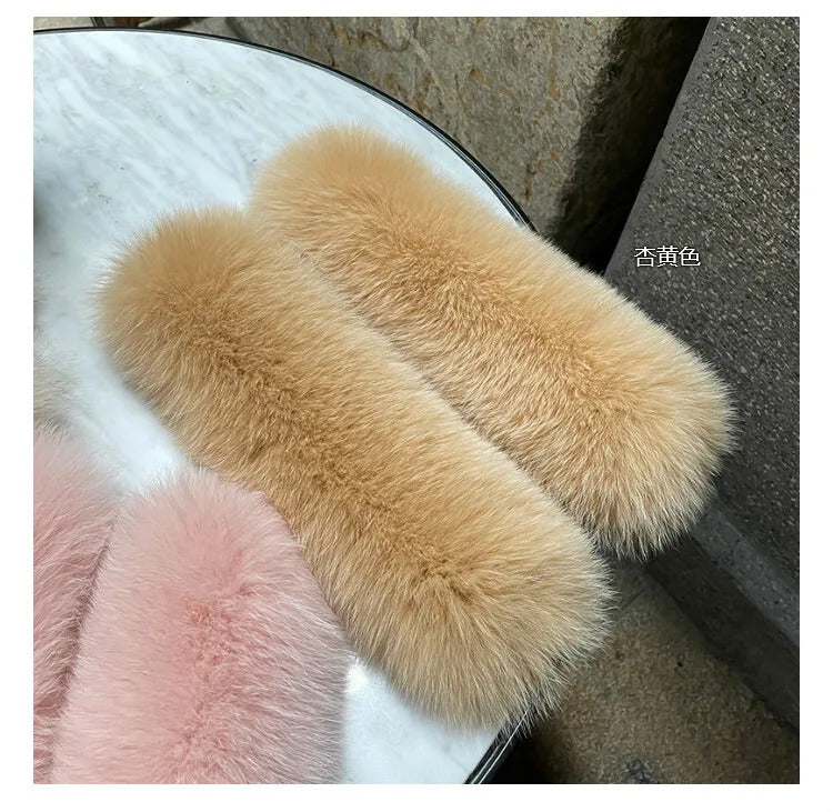 Natural Fox Fur Cuffs Wrist Arm Warmer Women Jacket Coat Sleeve Fur Triming Ladies Bracelet Real Fur Wristand Glove Snap Ring