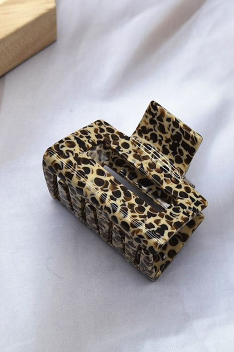 White Leopard Print Cutout Square Claw Clip