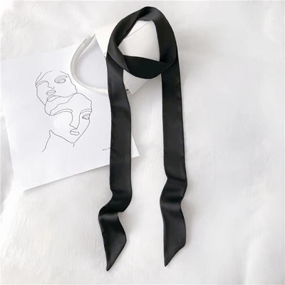 5X190CM Women Narrow Long Scarf 190x5cm Solid Color Chiffon Silk Rubber Red Tie Black Bag Ribbon Headbands Choker Streamer