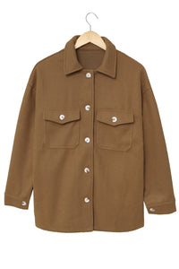 Brown Turn Down Collar Buttoned Baggy Coat with Pocket