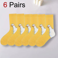 1/6 Pairs Cartoon Women Socks Fashionable And Versatile Cute Design Funny Goose Breathable Soft Comfortable Women Casual Socks﻿