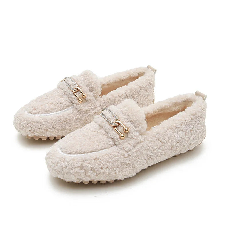 Luxury Sheep Fur Lined Loafers Women Lambswool Shoes Ladies Winter Slip On Furry Flats Cotton Wool Mocasine Femme Barefoot Boots