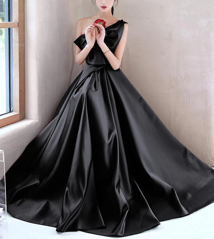 Customized Elegant Temperament Prom Vestidos Bow Draped One-shoulder Strapless Cross Lace Up Graduation Dress Trendy Party Eveni