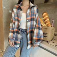 Plaid Shirt Women Autumn Long Sleeve Top Female Vintage Fashion Single Breasted Blouse Ladies Preppy Style Loose Check Shirts