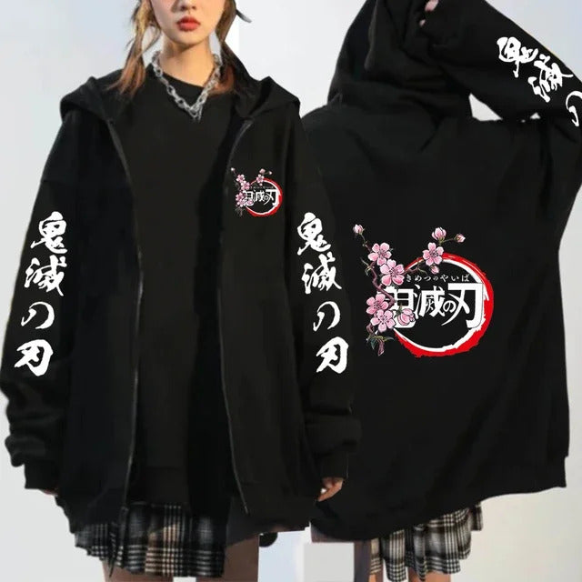 Anime Kochou Shinobu Zipper Hoodie Manga Winter Autumn Casual Jacket Sweatshirt Harajuku Demon Slayer Kimetsu No Yaiba Coats