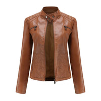 Women's Coat Fashion Trend Simple Autumn Winter Analog Collar Zipper PU Leather Motorcycle Jacket for Women