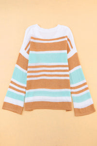 Multicolor Colorblock Stripe Long Sleeve Split Sweater