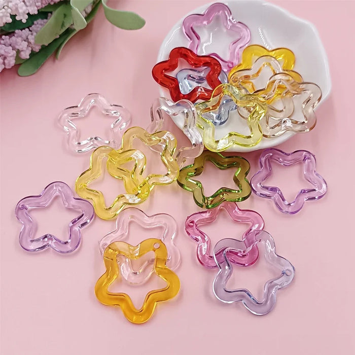 10Pcs 30mm Acrylic Transparent Hollow Star Loose Beads DIY Jewelry Pendant Keychain Windbell Handmade Fashion Accessories