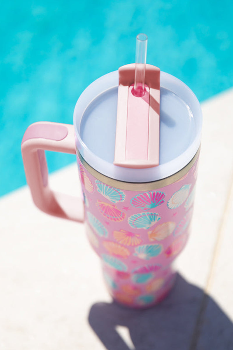 Rose Red Shell Pattern Stainless Steel Tumbler with Straw 40oz