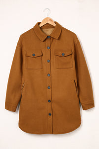 Brown Long Sleeve Pockets Buttoned Shirt Jacket