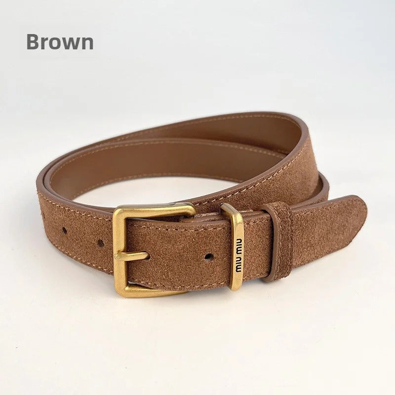 Luxury New Double Genuine Leather Belt for Women Cowhide Suede Belts with Trendy Square Alloy Buckle Ideal for Dresses and Jeans