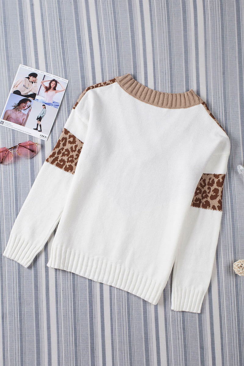 Leopard Splicing Off Shoulder Pullover Sweater