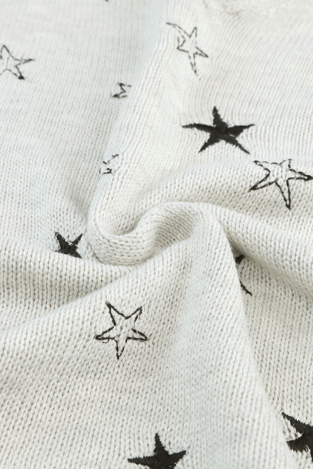 Gray Mini Starfish Embroidery Lightweight Knit Sweater