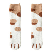 Kawaii Cartoon White Socks for Women Cute 3d Dog Cat Paw Pattern Female Fleece Warm Funny Socks Home Floor Sleeping