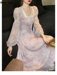 French Elegant Princess Evening Party Midi Dresses for Women Autumn Slim Bandage Long Sleeve Vestidos Korean Spring Clothes