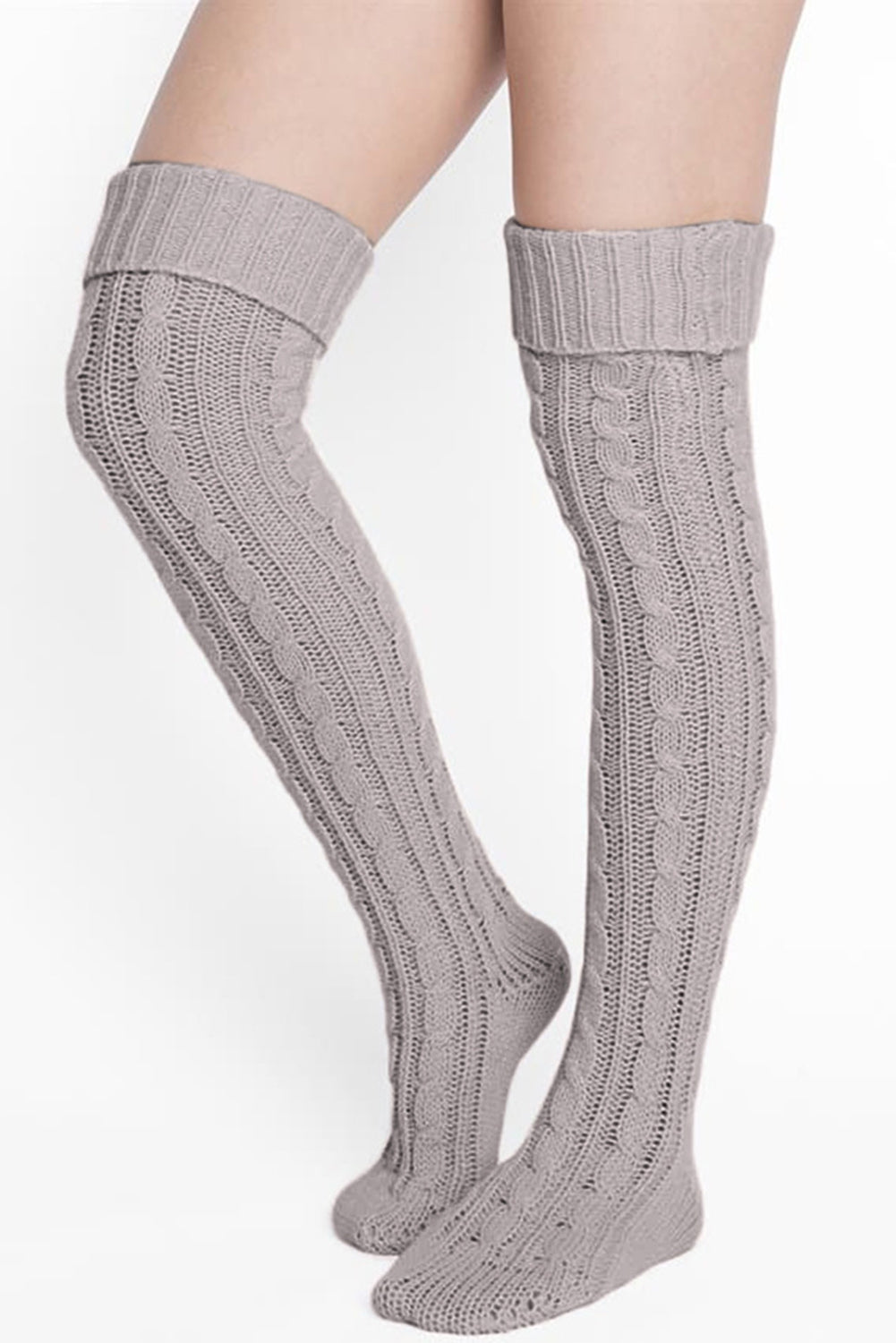 Medium Grey Cable Knit Thigh High Socks