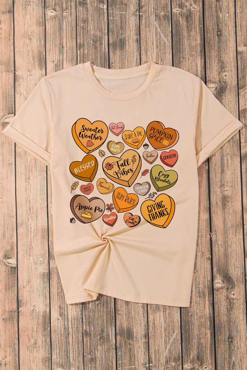 Khaki Candy Heart Thanksgiving Graphic Tee