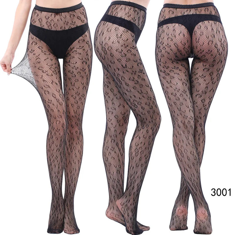 Women Sexy Fishnet Tights Jacquard Weave Seamless Pantyhose Yarns Garter Grid Fish Net Stockings Black Spider Gothic Lace Tights