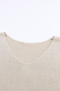 Khaki Lightweight Knit Fringe Hem Loose Sweater