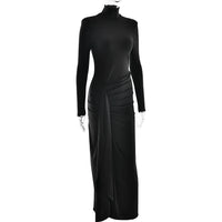 JULISSA MO Sexy High Slit Bandage Women Long Dress Black Turtleneck Long Sleeve Dress Female Winter Slim Elegant Women Clothing