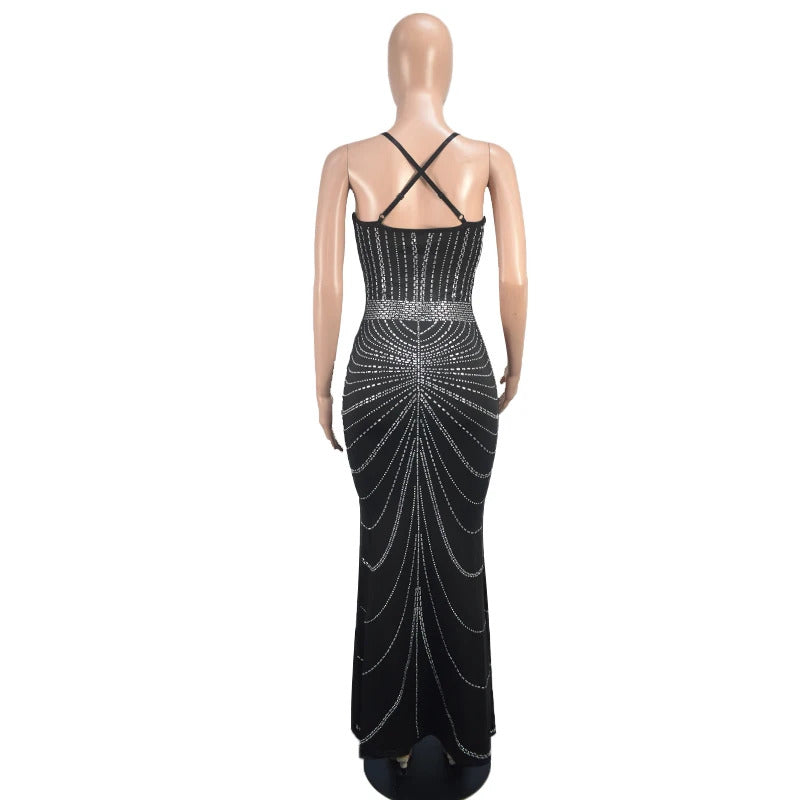 Women's Evening Dress Long Dress Sequin Hot Diamond Party Strap Leaky Back Mermaid Formal Dinner Elegant And Luxurious Dress