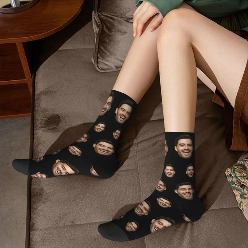 fashion custom face socks 3d printing custom text plus photos trend personality long socks the best gift for family and friends