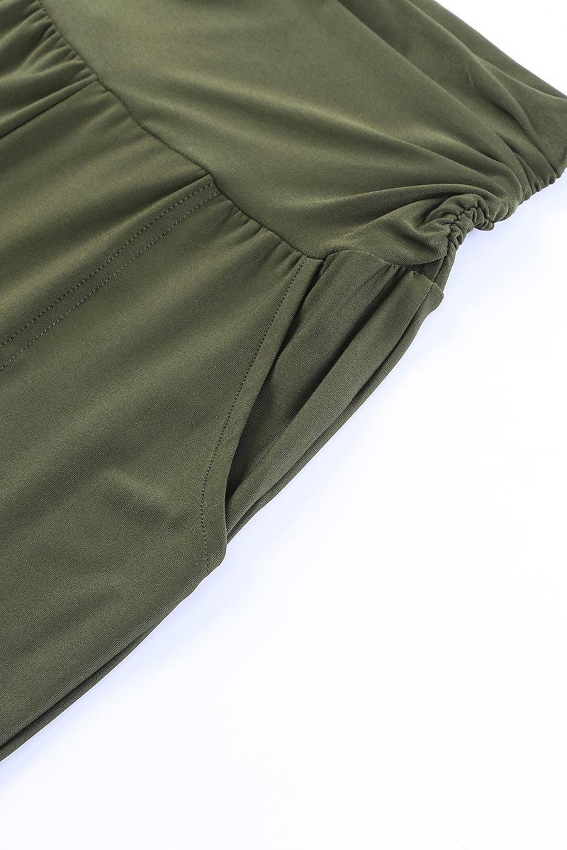 Green High Waist Pleated Pocket Leggings