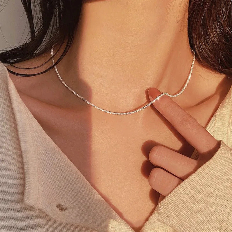 Popular Sparkling Necklace for Women Silver Colour Clavicle Chain Choker Fashion Jewelry Wedding Party Birthday Gift