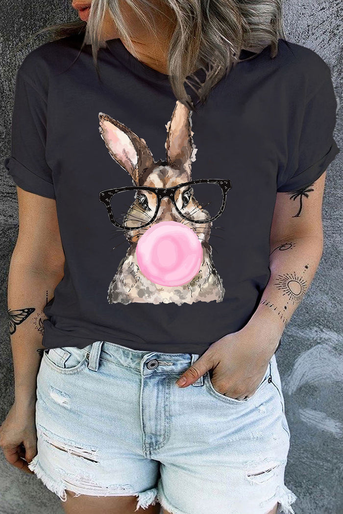 Black Easter Bubblegum Rabbit Graphic Plus Size Tee