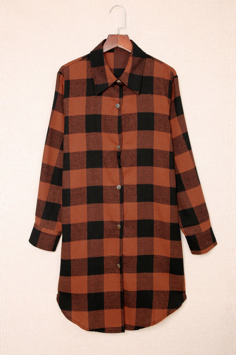 Blue Turn-down Collar Plaid Shirt Jacket