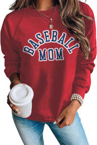 Fiery Red Baseball Mom French Terry Cotton Blend Sweatshirt