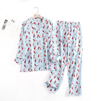 Cotton Flannel Women's Long Pants Pajamas Sets for Sleepwear Plaid Design Loose Autumn and Winter Long Sleeve Trouser Suits