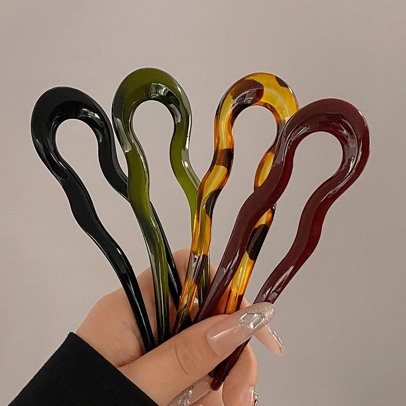 U-Shaped Hair Fork Fashion Tortoiseshell Acetate Acrylic Hairpin Geometric Design Headwear Hair Sticks Women Girls