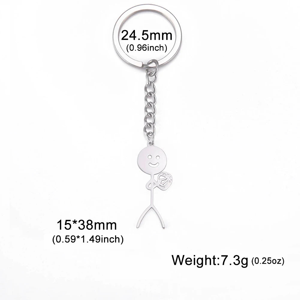 Skyrim Hip Hop Fxck You Funny Doodle Pendant Keychain Holder Stainless Steel Middle Finger Stickman Keyring Car Key Chains Gift