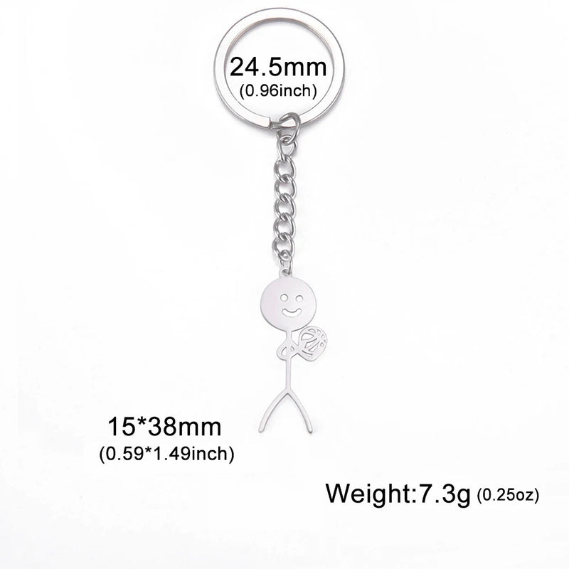 Skyrim Hip Hop Fxck You Funny Doodle Pendant Keychain Holder Stainless Steel Middle Finger Stickman Keyring Car Key Chains Gift