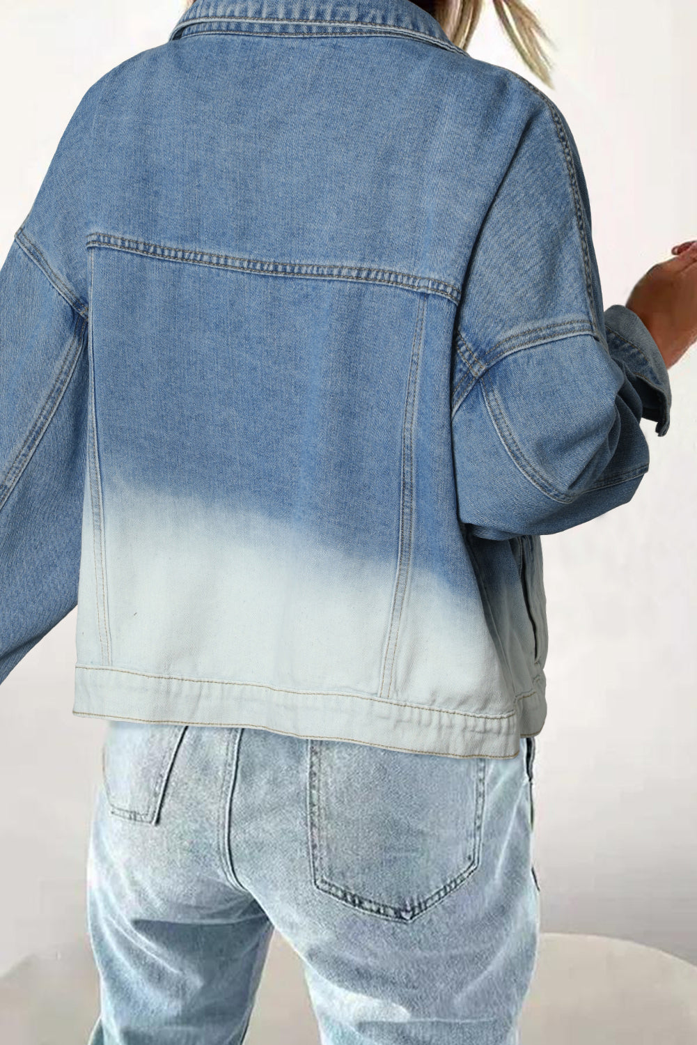 Sky Blue Contrast Washed Gradient Denim Jacket