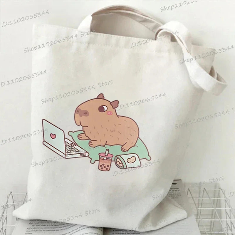 Bobo Tea Capybara Graphics Women Handbags Harajuku Animal Shoulder Bag Fashion Cartoon Tote Shopping Bag Side Bag for Ladies