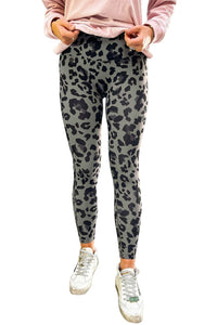 Gray Classic Leopard Print Active Leggings