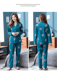 100% Cotton Long Sleeve Cardigan Pajama Set For Middle-aged Elderly Women Autumn Outer Wear Homewear